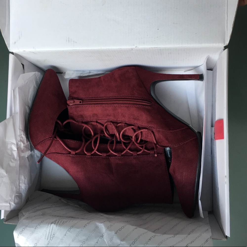 Aldo Red Suede Lace Heels Cadaleria - Picture 2 of 7